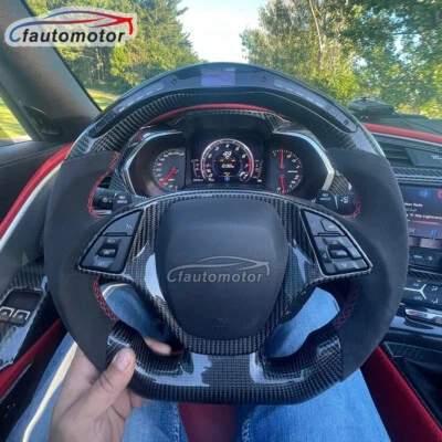 Volante LED Alcantara de fibra de carbono para Corvette C7 14-19 con paletas CF Foto 1 de 4