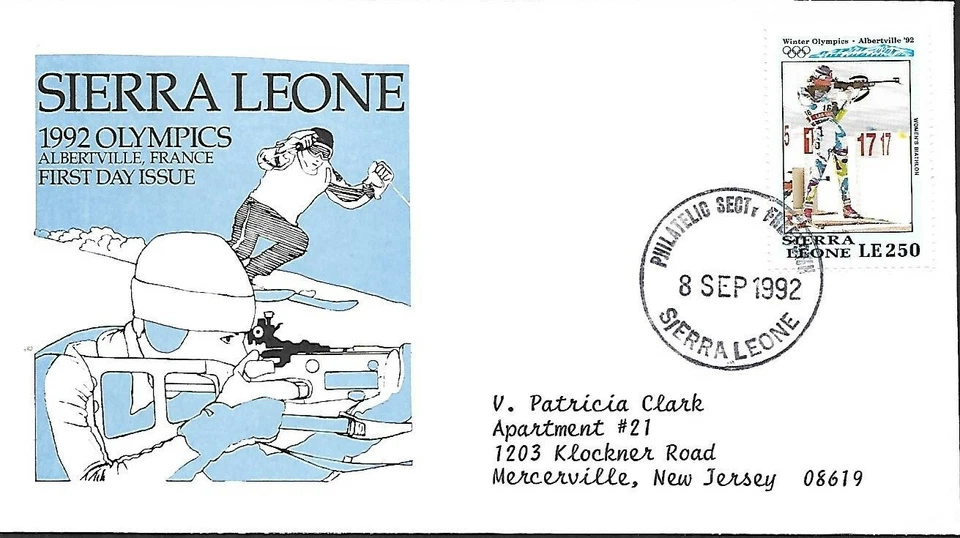 SIERRA LEONE 1992 FIRST DAY COVER, WINTER OLYMPICS, ALBERTVILLE - Image 1 of 1