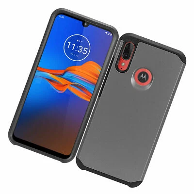 Прорезиненный гибридный тонкий ударопрочный чехол серый/черный для Motorola E6 Plus XT2025 - Изображение 1 из 4