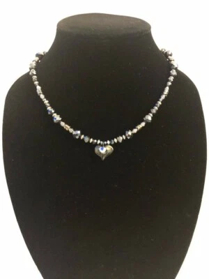 Evil Eye Beaded Jewelry Necklace Pendant, Handmade, Glass & Metal, Blue/Black  - Imagem 1 de 4