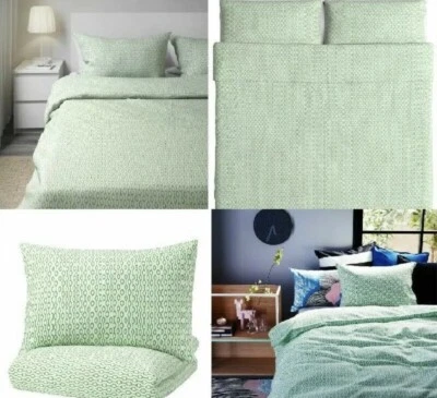 Funda nórdica IKEA RODVED tamaño king más 2 fundas de almohada abstractas verde y blanco Foto 1 de 4