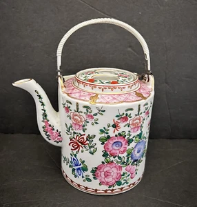 Tetera japonesa vintage Lowestoft pintada a mano floral - Imagen 1 de 24