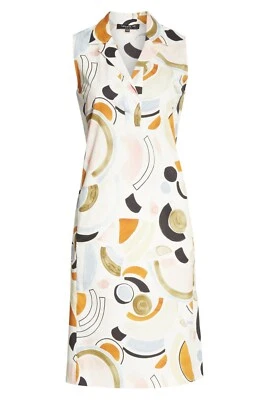 LAFAYETTE 148 New York Mod Mid-Century Abstract Print Collar Shift Shirt Dress 6 - Image 1 of 4