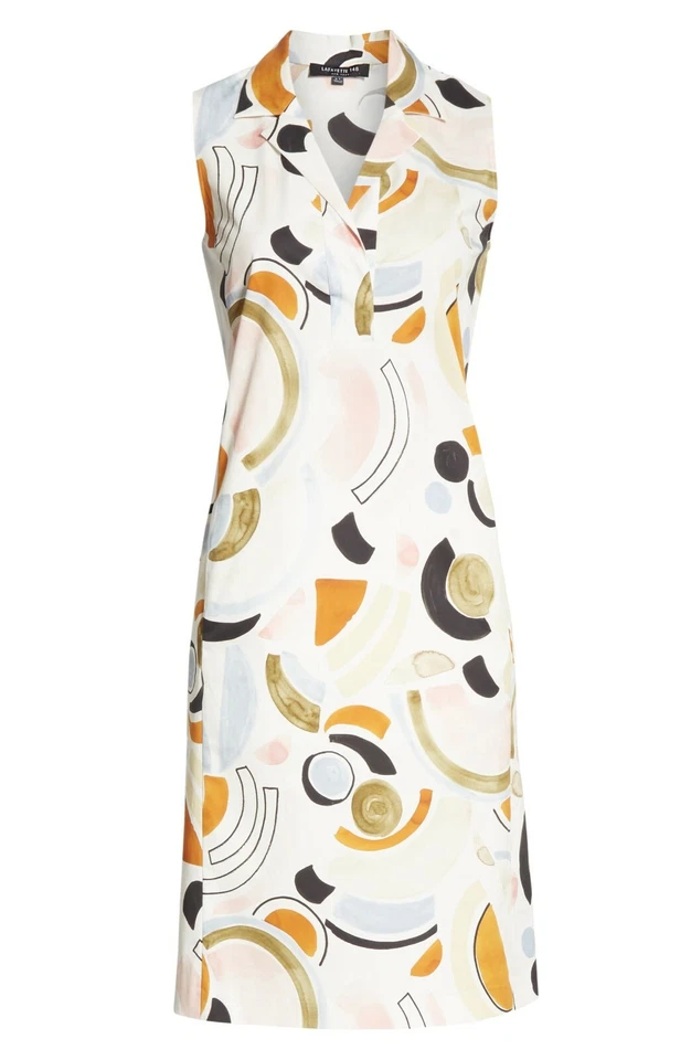 LAFAYETTE 148 New York Mod Mid-Century Abstract Print Collar Shift Shirt Dress 6 - Image 1 of 4