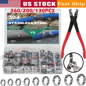260X Single Ear Hose Clamps 304 Stainless Steel Crimp Hose Clamp Crimp Tools Kit - Picture 1 of 32