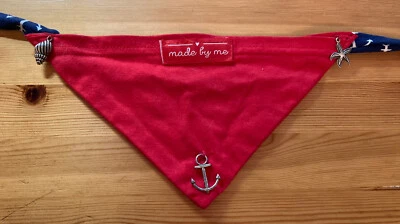Bandana de cachorro exclusiva feita à mão náutica feita por mim pingente azul vermelho 52cm - Imagem 1 de 4