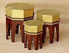 Wooden Nesting Table Set: Traditional Indian Slim Brass Handmade Coffee Ends