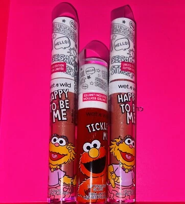 Wet n Wild Sesame Street Lip Gloss Tickle Me Elmo x1 Happy To Be Me Zoe x2 - Image 1 of 2