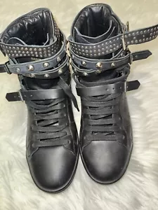 Saint Laurent Black High Top Belted Black Sneakers Sz 38. Authentic Unisex - Picture 1 of 8