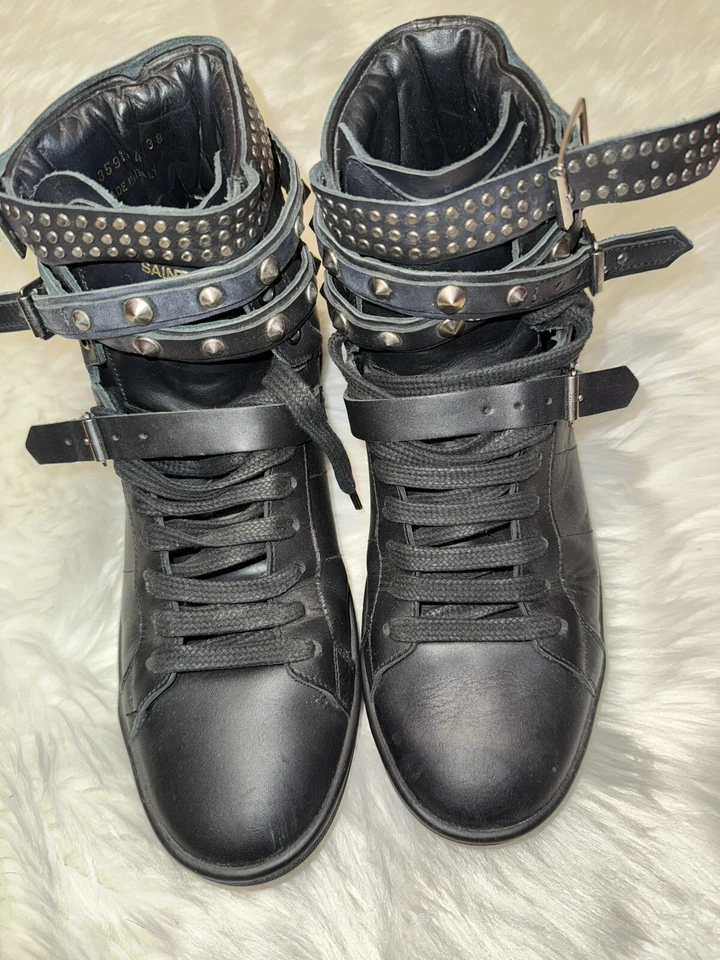 Saint Laurent Black High Top Belted Black Sneakers Sz 38. Authentic Unisex - Image 1 of 4