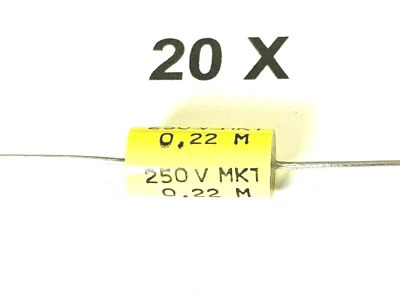 220nF, 250V-, 20%, 0,22uF, assiale, condensatori, MKT, RFT, TGL43199, 20 pezzi