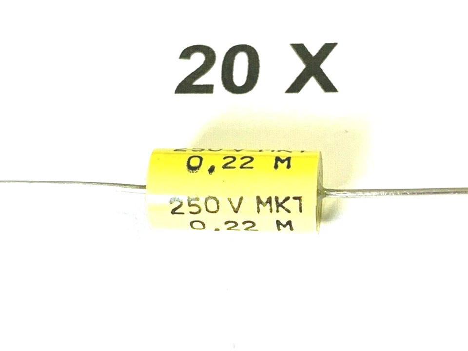 220nF, 250V-, 20%, 0,22uF, assiale, condensatori, MKT, RFT, TGL43199, 20 pezzi