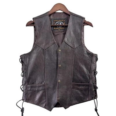 Motorcycle Brown Leather Vest Size 40 Live To Ride Eagle Logo Milwaukee Leather - Image 1 of 4