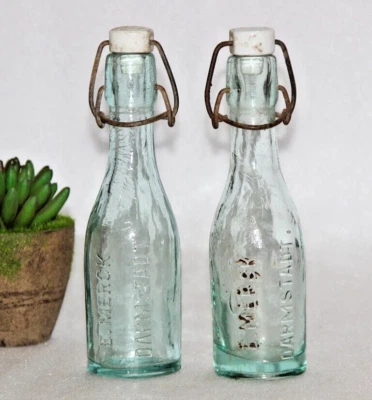 Botella de vidrio blanco vintage marca E.MERCK DARMSTADT original antigua 2 piezas 14127 Foto 1 de 4
