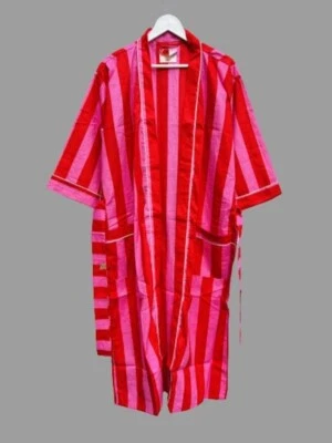 Хлопковый халат длинный кимоно Sleepwear индийский красный в полоску напечатано ночной костюм кимоно - Изображение 1 из 2