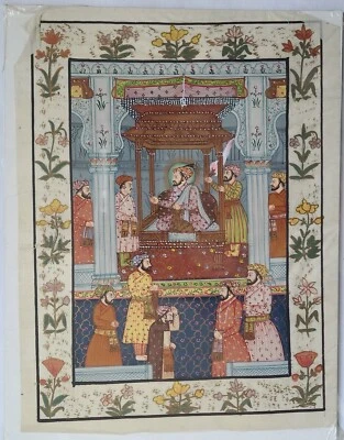 Оригинальная миниатюрная индийская сикхская индуистская традиционная живопись в стиле Моголов ручная роспись  - Изображение 1 из 4