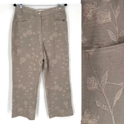 Tahari Women's Floral Embroidered Ankle Pants Beige Size 10 Nylon Rayon Hi rise - Image 1 of 4