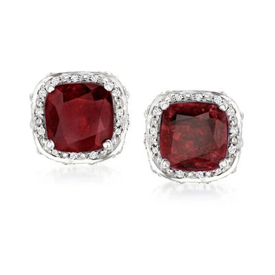 7,95 ct. t.w. Rubí y .10 ct. t.w. Aretes de topacio blanco en plata de ley Foto 1 de 4