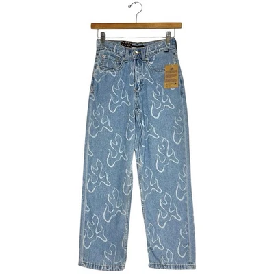 Nuevos Pantalones de mezclilla Vans para niños a cuadros 5 estampado de llamas holgados AZUL LAVADO A LA PIEDRA 23/10S Foto 1 de 4