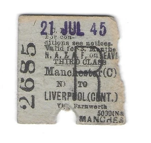Bahnticket CLC Manchester Central nach Liverpool 3. NAAF Lv Rückfahrt Edmondson - Bild 1 von 1