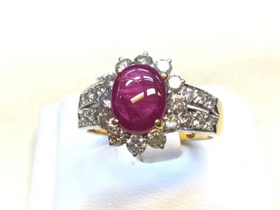 Pink Ruby Gold Diamonds Ring CERTIFIED 18K Burma Ruby Gold Ring for Man Women - Image 1 of 4