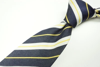 Corbata de seda ligera a rayas Cesare Attolini azul oscuro amarillo canario blanco NUEVA Foto 1 de 4