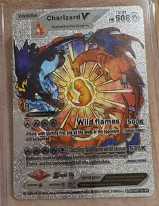 Pokemon Fan Art Charizard V evolution - 508HP Textured Silver Foil Card NM - Picture 1 of 2