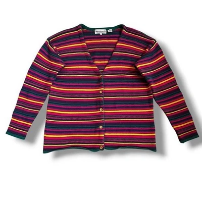 Vintage Westbound Cardigan Colorful Stirpes Button Front V Neck Cotton Medium - Image 1 of 4