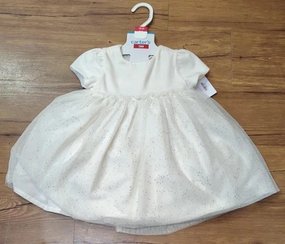 CARTER’S Infantil Niñas 18 Meses Marfil Brillante Brillante Vestido Pañal Cubierta Foto 1 de 4