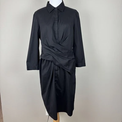 Lafayette 148 Shirt Dress Womens 10 Black Crossover Ruched Waist Classic Office - Image 1 of 4