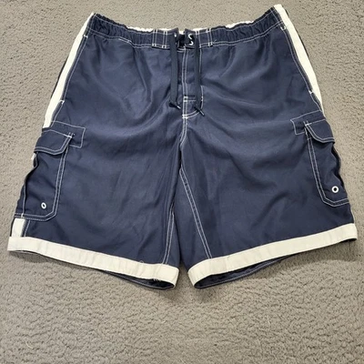 Bermuda de natação Joe Boxer masculina G (36-38) azul marinho branca colorblock bolsos com cordão  - Imagem 1 de 4