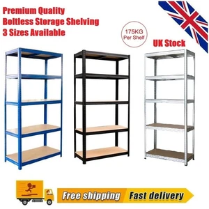 Boltless 5 Tier Racking Heavy Duty Garage Shelving Storage Shelves Steel Unit - Picture 1 of 80