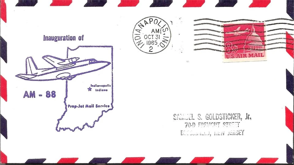 First Jet Airmail Flight Indianapolis IN - Chicago Ill 31 Oct 1965 AMC#J1098 - Image 1 of 1