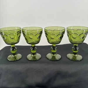 Wine Brandy Glasses 4 Bartlett Collins St. Genevieve Green Bullseye & Cane MCM - Picture 1 of 14