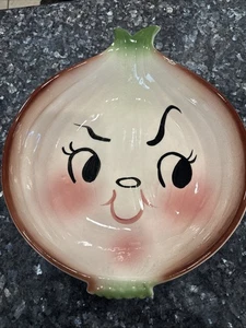 DeForest of California Hand-painted Onion Face Large Serving Bowl 1950's Kitsch - Picture 1 of 6