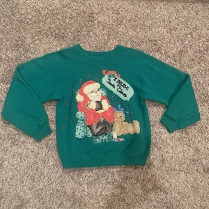 Suéter Navidad Niñas 10-12 Verde Vintage Papá Noel Manga Larga Diseño Casero - Imagen 1 de 12