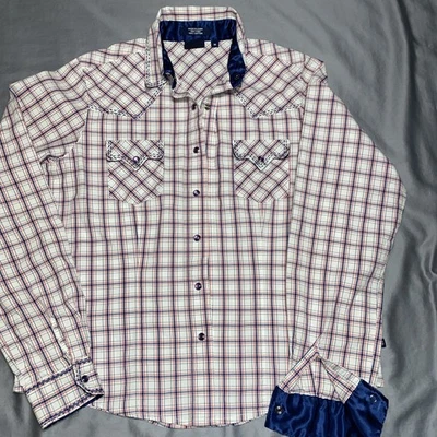 VTG Y2K Cruel Girl Pearl Snap Western Shirt Size M Plaid Long Sleeve Satin Lined - Image 1 of 4