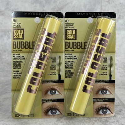 Pack de 2! - Máscara Maybelline Colossal Bubble MUY NEGRA #801 NUEVA 0,33 fl. oz Foto 1 de 3