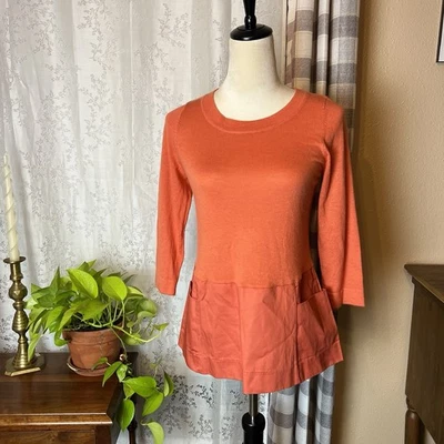 Blusa Anthropologie Pequeña Naranja Punta Brisa Top Modesto Otoño Mod Ambiente Años 60 Foto 1 de 4