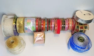 Vintage Ribbon Lot Wire Edged Christmas Garland Metallics Velvet Sequin NOS - Picture 1 of 4