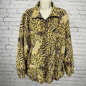 Rhoda Lynne Yellow Silk Animal Print Lightweight Windbreaker Jacket Size 1XL - Picture 1 of 10