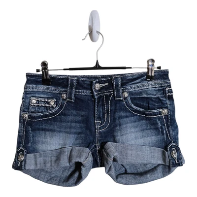 Pantalones Cortos Miss Me Mujer 25 Denim Envejecido Adornado Estrás Bolsillos JP5418H Foto 1 de 4