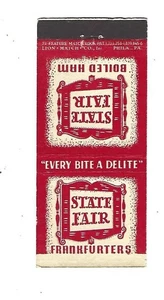 State Fair Frankfurters Matchcover M. Lapin & Sons Co. Philadelphia, PA. - Imagen 1 de 3
