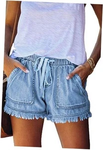  Womens Lightweight Shorts Casual Baggy Trendy Short Pants Medium Light Blue - Picture 1 of 5