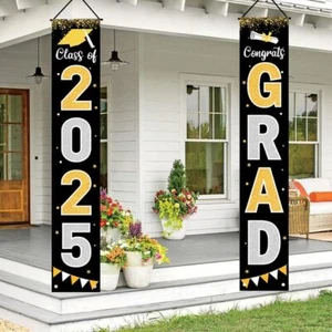 Graduation Decorations 2025 GRAD Banner Black Porch Door Sign Welcome Banner ... - Picture 1 of 7