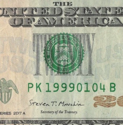 1999 Jan 4/1 April Note $20 Bill 2017A Birth/Annv/Tomb/Grad Fancy Serial Number - Image 1 of 4