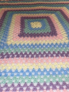 Vintage Crochet Lap Knee Rug Pastel Colour Handmade Blanket Baby Throw Bed - Picture 1 of 2