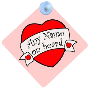 PERSONALISED MODERN HEART BABY ON BOARD PRINT CAR SIGN 16.5 CM DIAMETER - Picture 1 of 6