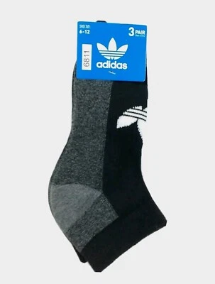 Носки мужские ADIDAS низкого покроя влаги впитывающий черный серый 3 упаковки обуви размер 6-12  - Изображение 1 из 3