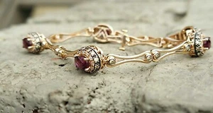 14K Yellow Gold Finish 5.64CT Lab Created Ruby Chocolate Diamond Tennis Bracelet - Picture 1 of 9